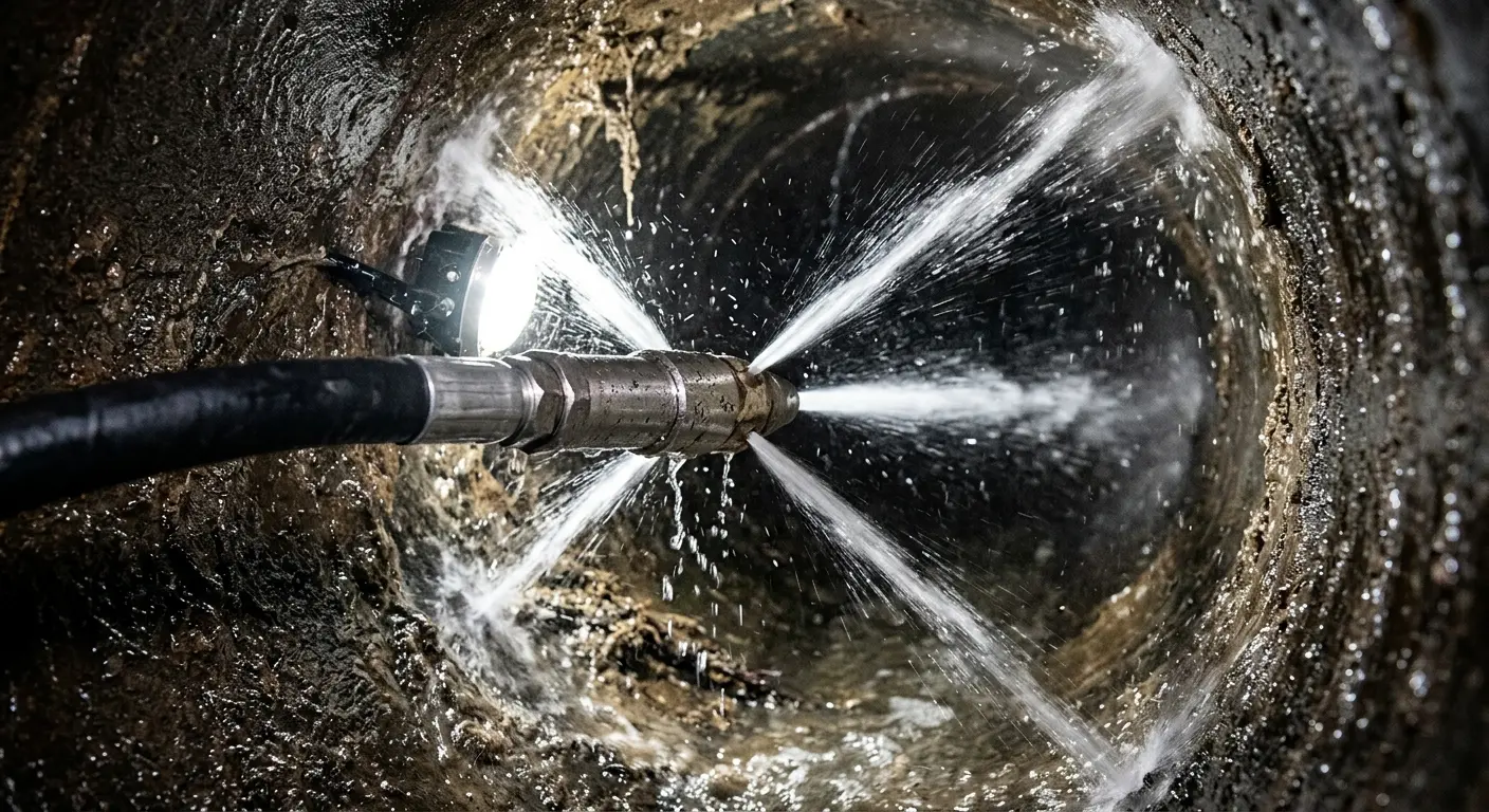 High-pressure hydro jetting nozzle cleaning sewer pipe for Sewer Cleanout in Vermilion